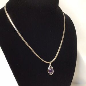 Elegant Silver Necklace with Purple Pendant maybe amethyst maybe plated chain